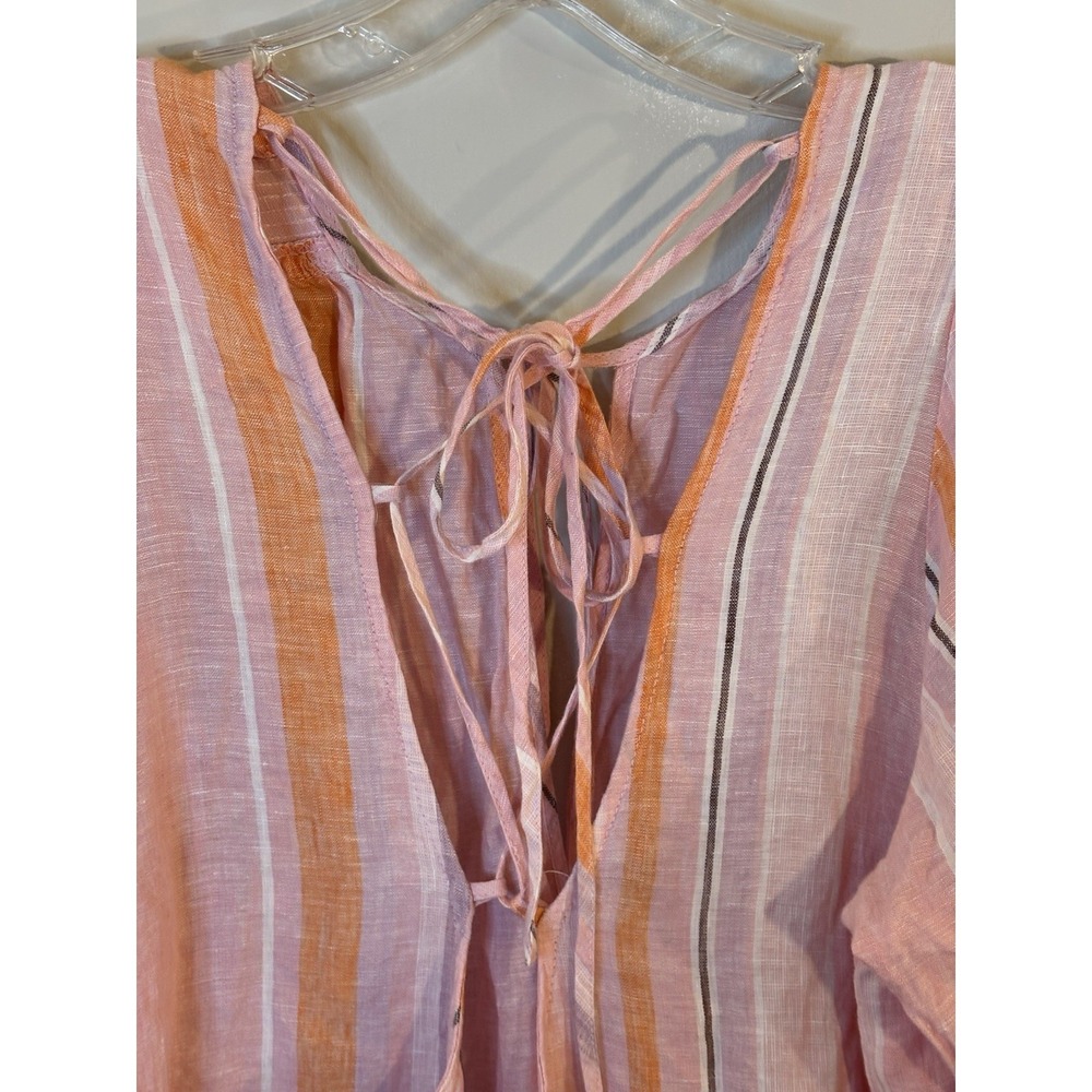 LEMLEM x H&M Pink Stripe Linen Dress L Puff Sleeve Beach Summer - Picture 9 of 12